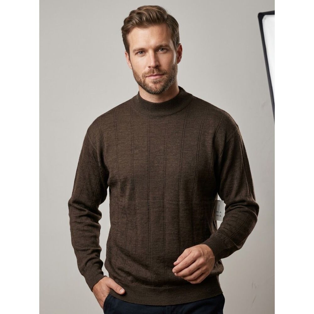 Men's Brown Mock Neck Sweater Size XL merino wool made in Italy Giglio Rosso